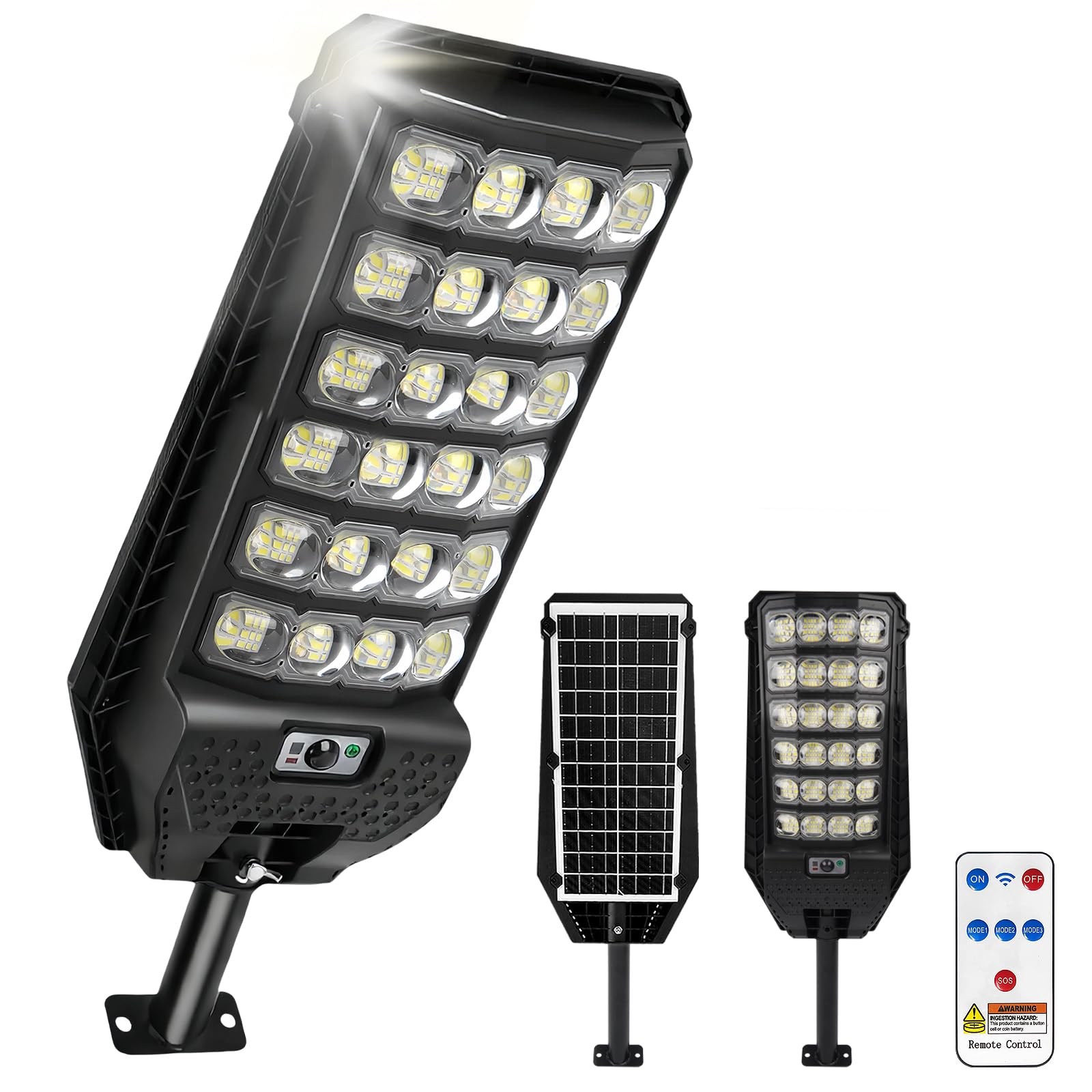 

Світлодіодний сонячний вуличний ліхтар, IP67 водонепроникний, вуличний сонячний ліхтар з датчиком руху, 3 інтелектуальні режими, 3500 мАг висока ємність, надяскравий, 240°