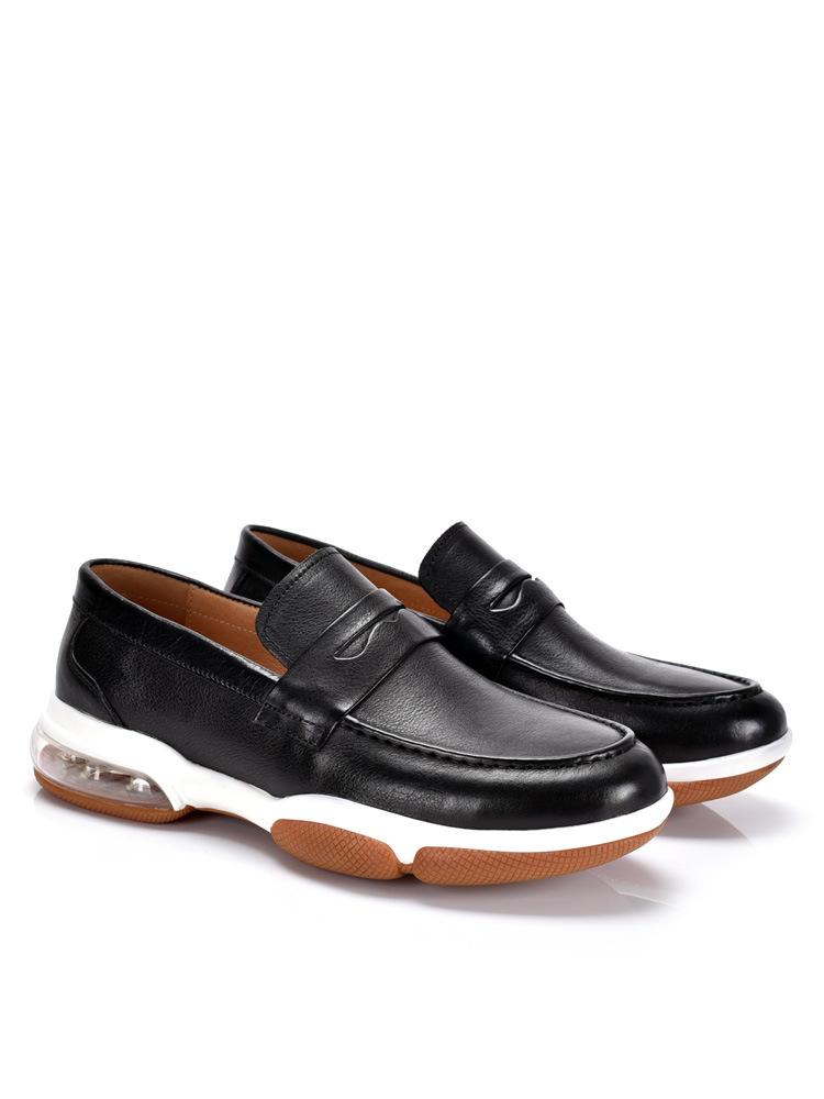 

Мужские летние кожаные дышащие британские универсальные повседневные кожаные туфли на воздушной подушке с одной педалью 44 чёрный