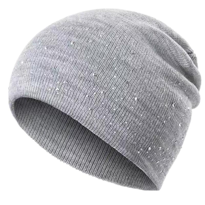 Damen Lässige Winter Herbst Mütze Stilvolle & Glänzende Strass-Dekoration Damen Beanie Outdoor Streetwear Strickmütze