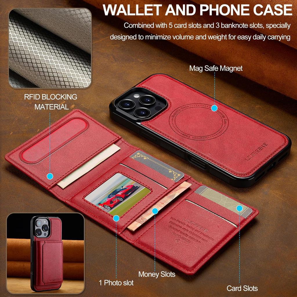 Compatible with iPhone 17 Pro magnetic card holder, 16 Plus protective case, 15 Max Apple two-in-one detachable phone case