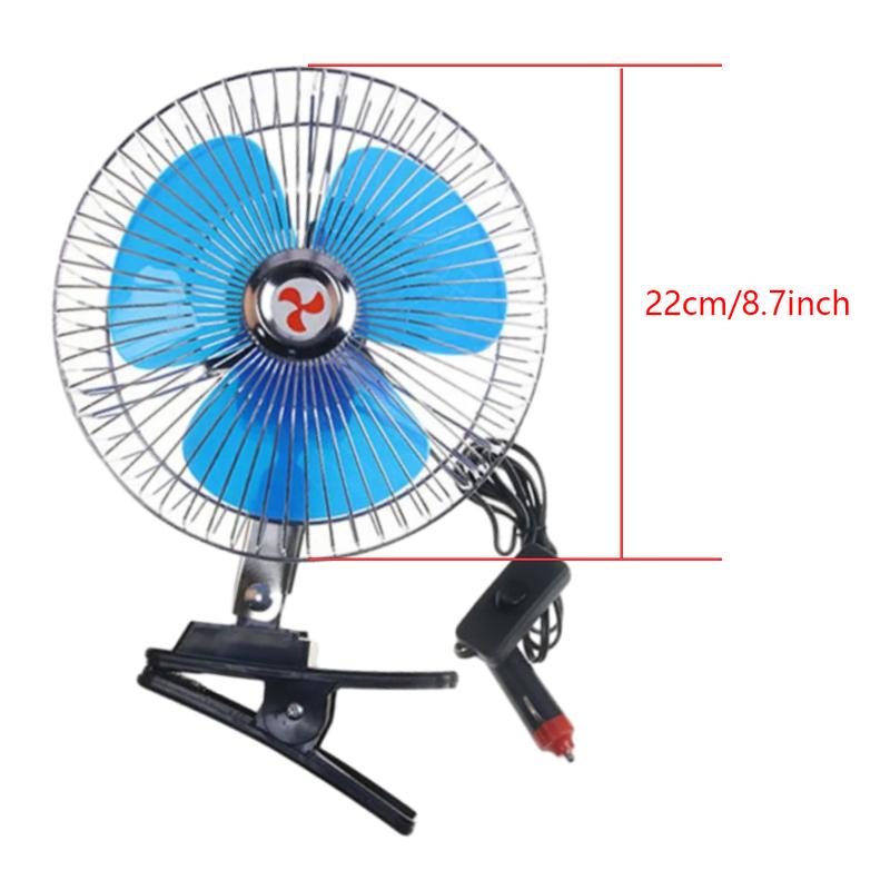 8 Inch 12/24V Vehicle Car Clip-on Air Fan Oscillating Portable Auto Fan for Car Truck Air Cooler Fan Strong Wind