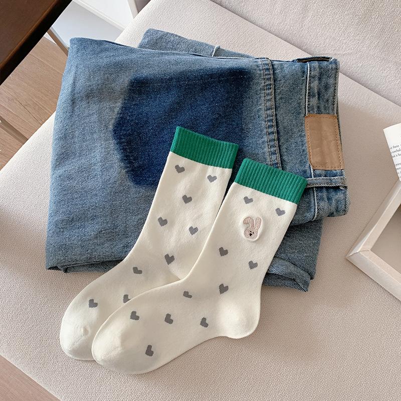 Spring and Summer Cute Girls' Mid-calf Socks, Sweat-absorbing and Breathable, Animal Pattern Cotton Socks, Simple and Versatile Socks