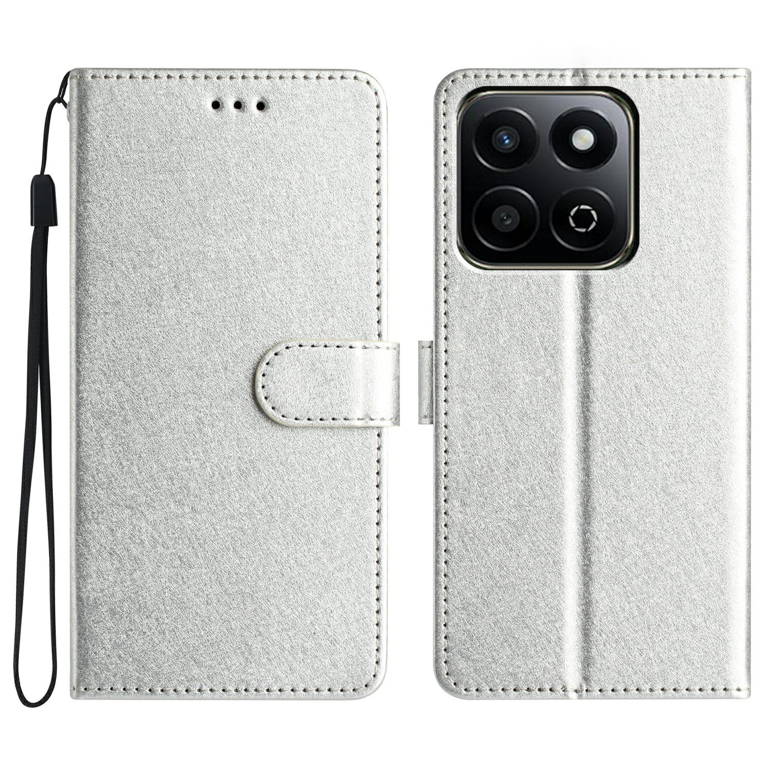 

For Honor X7c 4G/200 Smart 5G Wallet Case Leather Folio Phone Cover Magnetic Clasp Silver