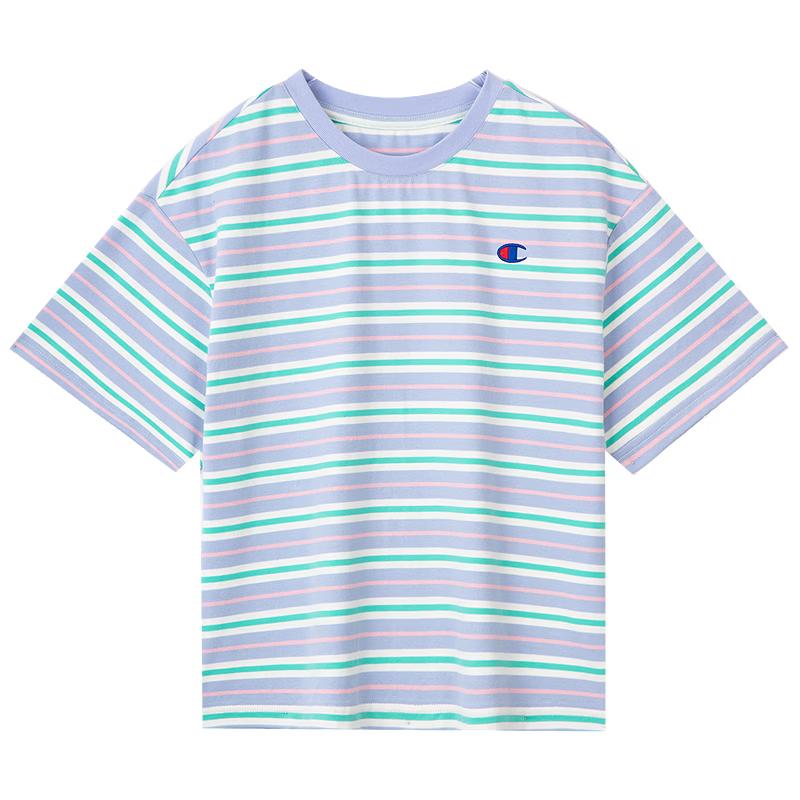Champion Unisex Kids' Striped Embroidered Short Sleeve T-Shirt