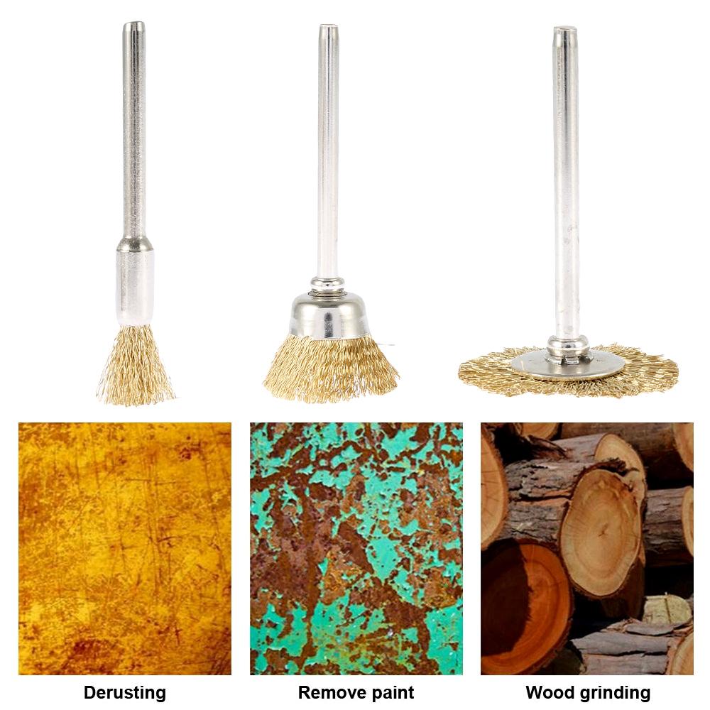 60PCS Wire Brass Wheel Brush for Dremel Rotary Tool Drill Bit Metal Rust Removal Polishing Brush Deburring T Shape Wheel Brush