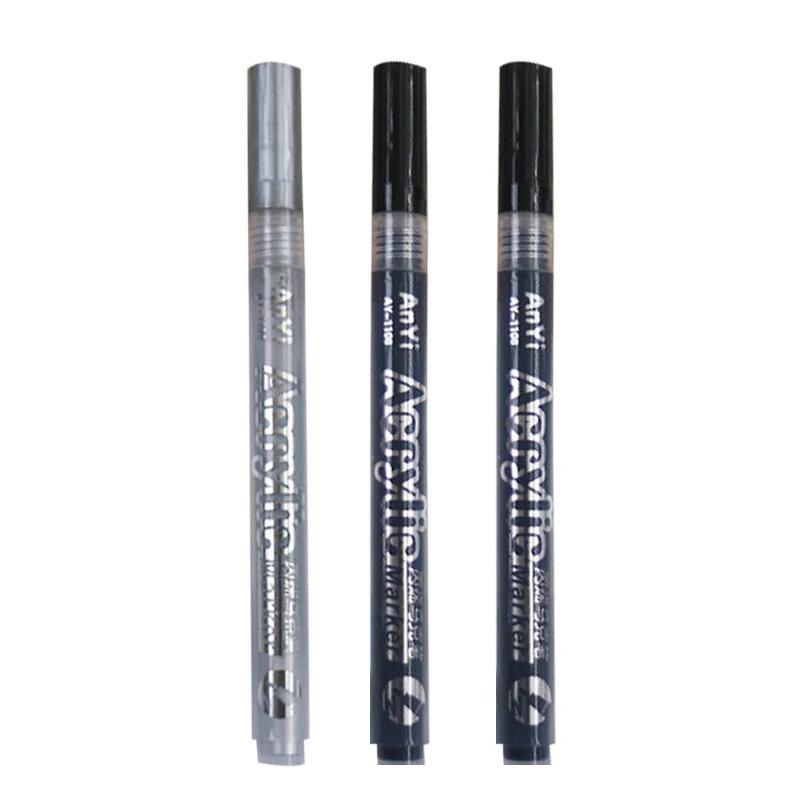 3Pcs/set White Acrylic Paint Pen for Rock Painting, Stone, Ceramic, Glass, Wood, Tire, Fabric Metal, Canvas Extra-fine Tip Black