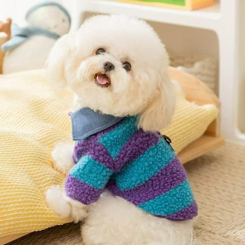 Striped Autumn and Winter Warm Shirt Pomeranian Teddy Can Draw Cats and Puppies Two-legged Pet Clothes