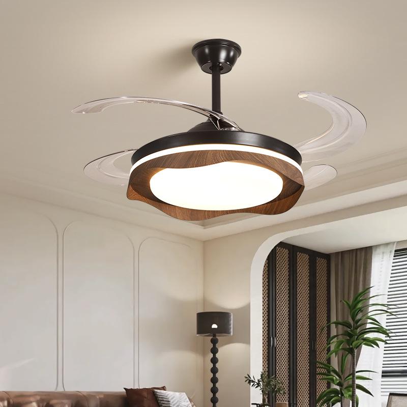 Chinese Style Silent Ceiling Fan with Light - Walnut Finish, Retro Design, High-End, Large Airflow for Bedroom or Restaurant.