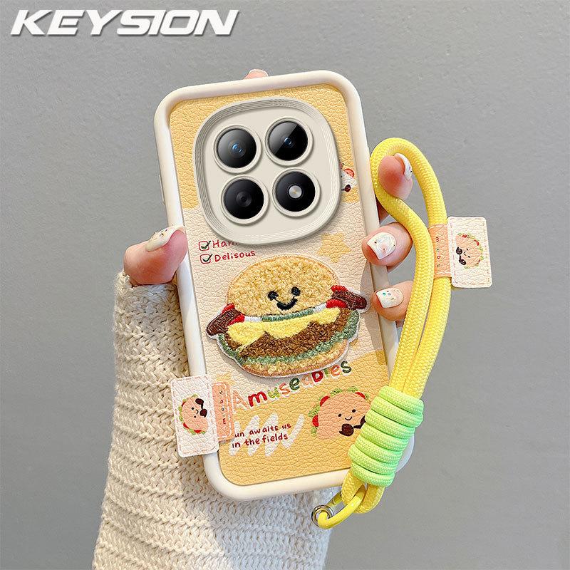 

KEYSION Cartoon Cute Plush Embroidery Case for Redmi Note 15 Pro 5G 15 4G with Lanyard Silicone Shockproof Phone Cover for Xiaomi POCO M8 5G for Redmi Note 15 4G