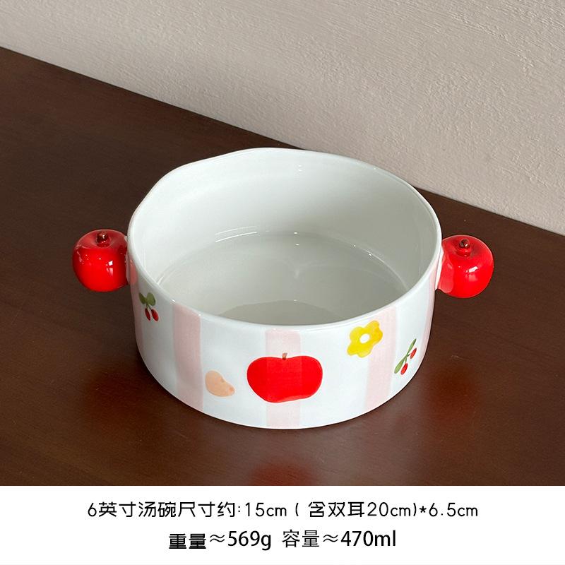Handmade Creative Apple Ceramic Dinner Plate Cartoon Cute Childlike Ceramic Rice Bowl Household Dessert Bowl Salad Bowl