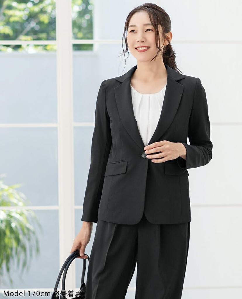 Washable Suit for Tailored Jacket and Wide Elastic Plus Business Size Black [Addrouge] Women, Pants, 2-Piece Set, Stretch, Waist, Sizes, [b5020]
