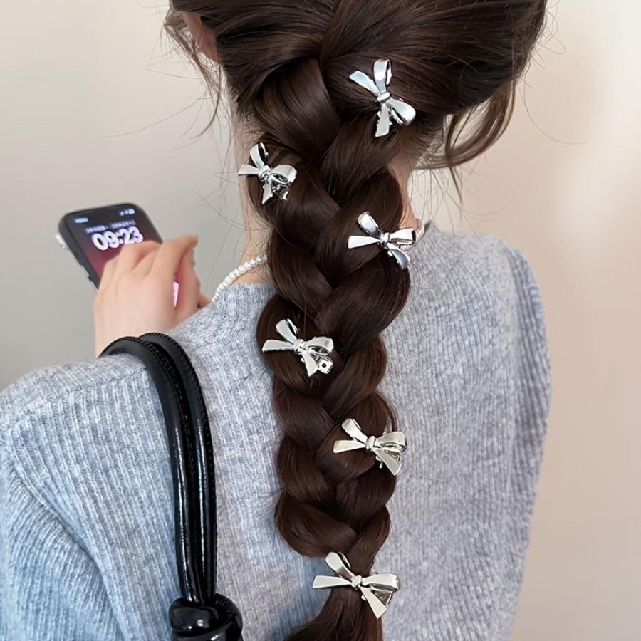 A Set of 6 Bow-Shaped Hair Clips in Shiny Golden And Silvery Plastic, Perfect Multifunctional Additions for Fine Hair