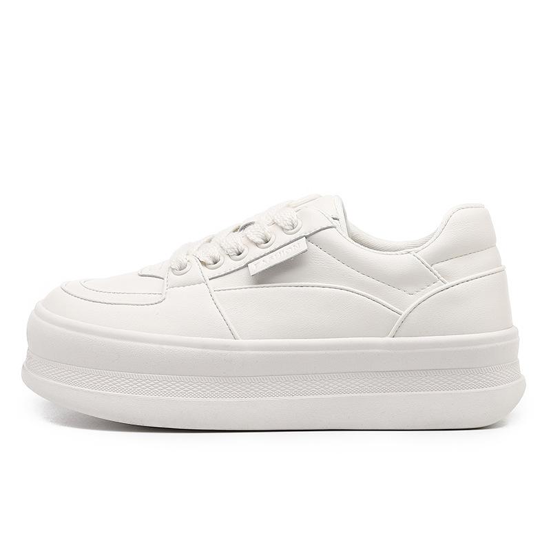 

Four seasons new sports fashion women s shoes casual lace-up leather thick baseplate shoes literary style student simple white shoes 40