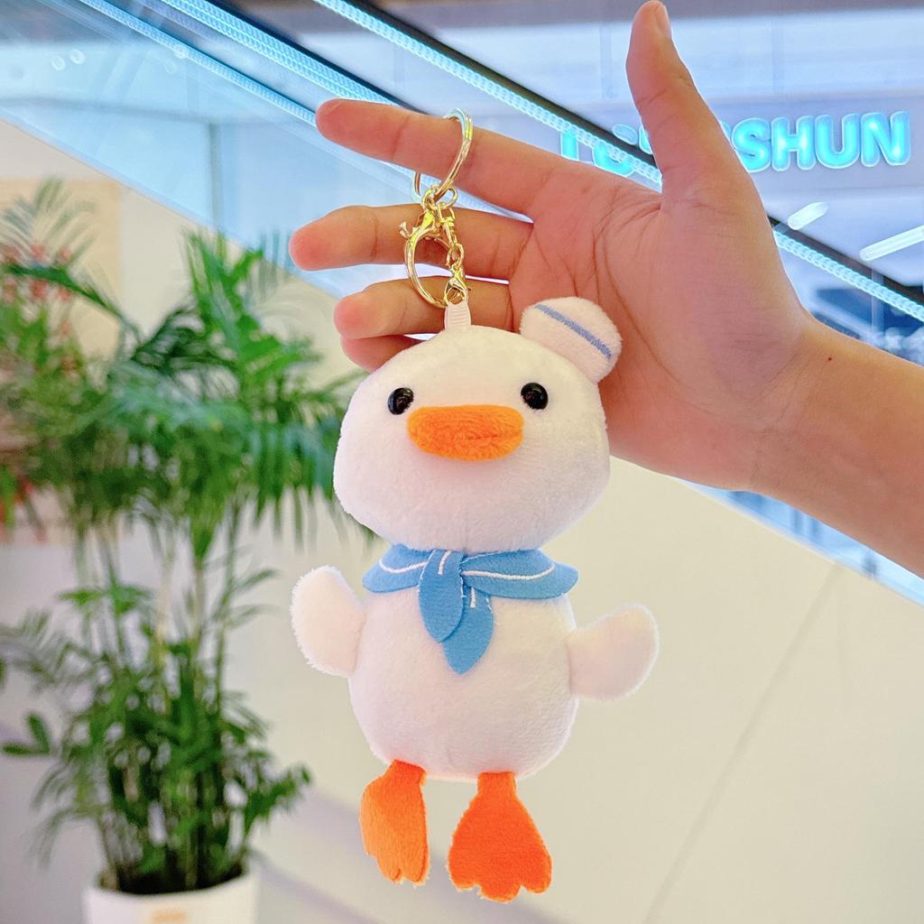 Navy Duck Plush Keychain: Cute Scarf-Wearing Doll Charm for Bags