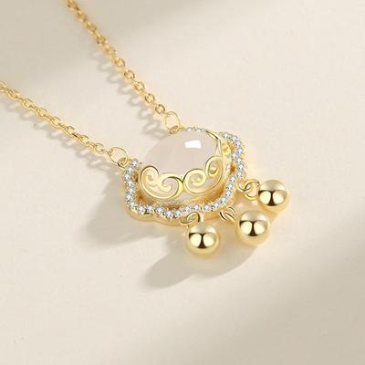 Colar Xiangyun Ruyi em Prata de Lei S925 Calcedônia Branca Retro Novo Estilo Chinês Temperamento Entrada Lux Cadeado de Segurança