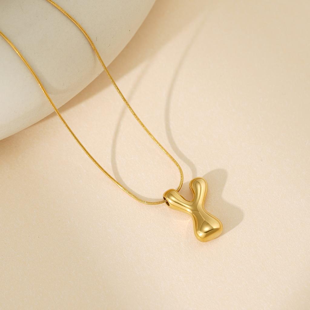 CARLIDANA Initial Stainless Steel Women Gold Plated Bubble Balloon Letter Personalized Round Snake Chain Chunky Necklace