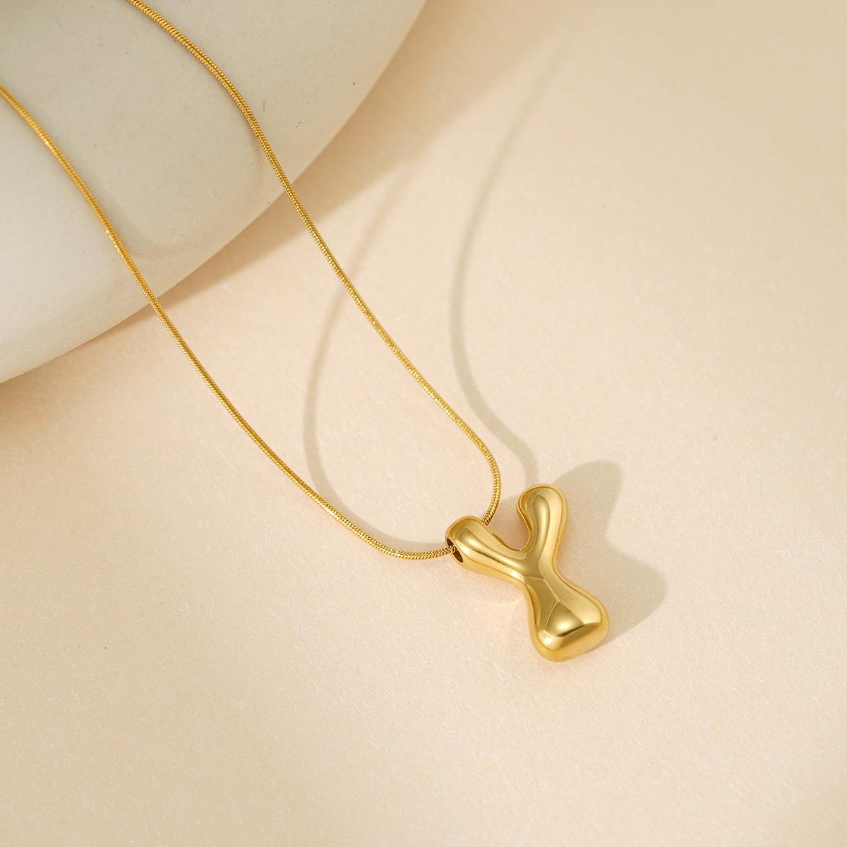 

CARLIDANA Initial Stainless Steel Women Gold Plated Bubble Balloon Letter Personalized Round Snake Chain Chunky Name Necklace Gold&45 and 3cm