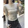 Autumn Korean Style Letter Print Round Neck Long Sleeve Women's T-shirt