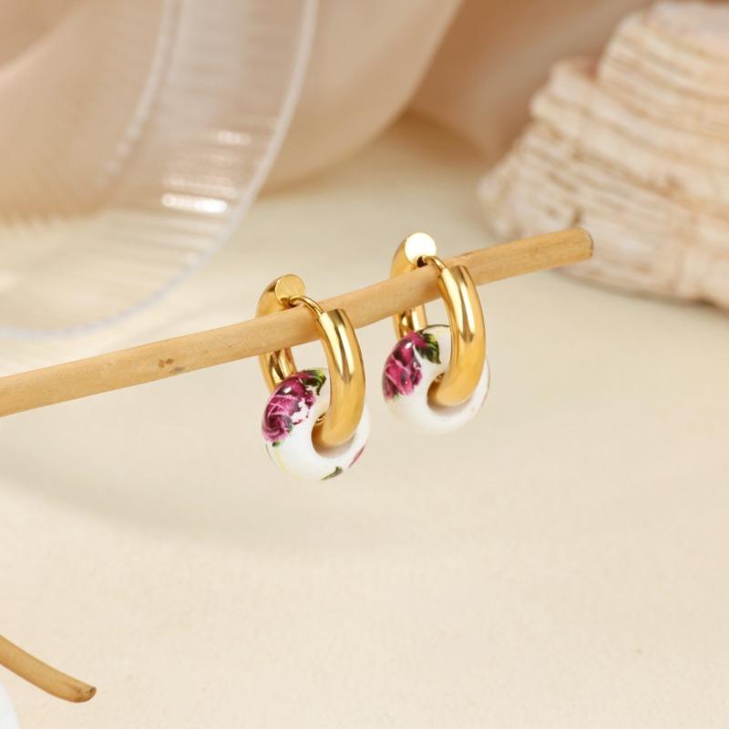 Chinese Blue and White Porcelain Ceramic Series Earrings Women's Trend Classic Temperament Versatile Round Beads Love Earrings New