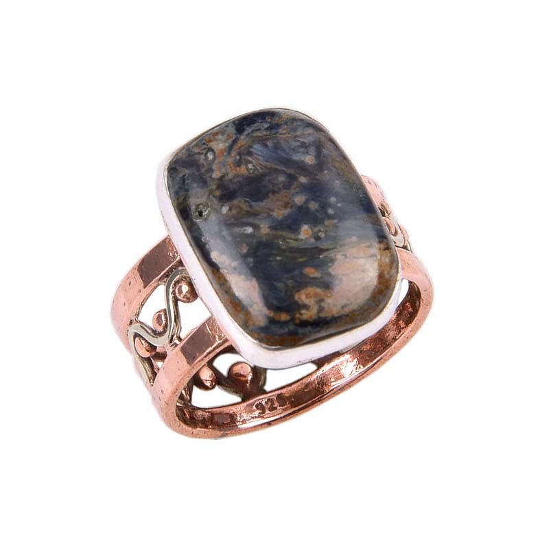 Natürlicher Pietersit Edelstein 925 Massiv Sterlingsilber Zweifarbiger Ring Gr. 6.5 U5H01