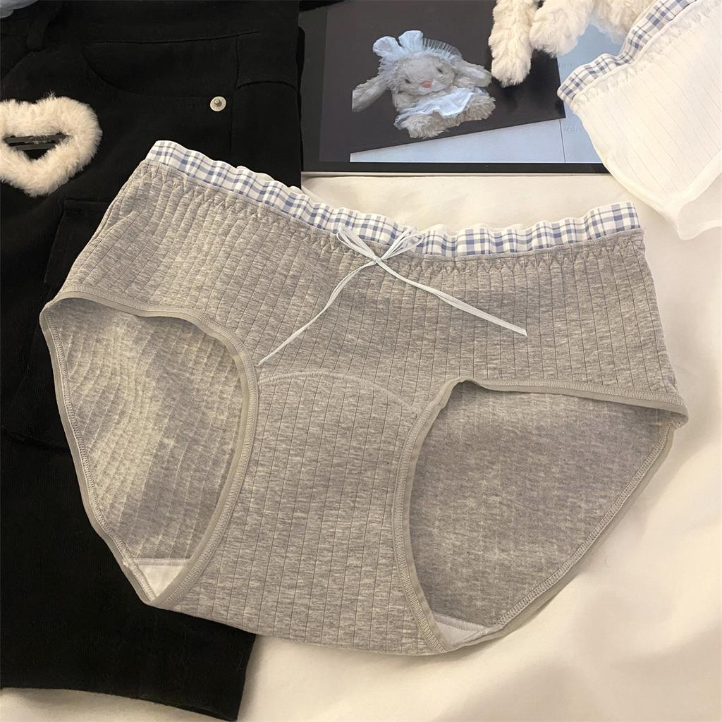 Ladies Spring and Autumn Sweet Contrast Color Check 10A Extension Cotton Crotch Triangle Briefs