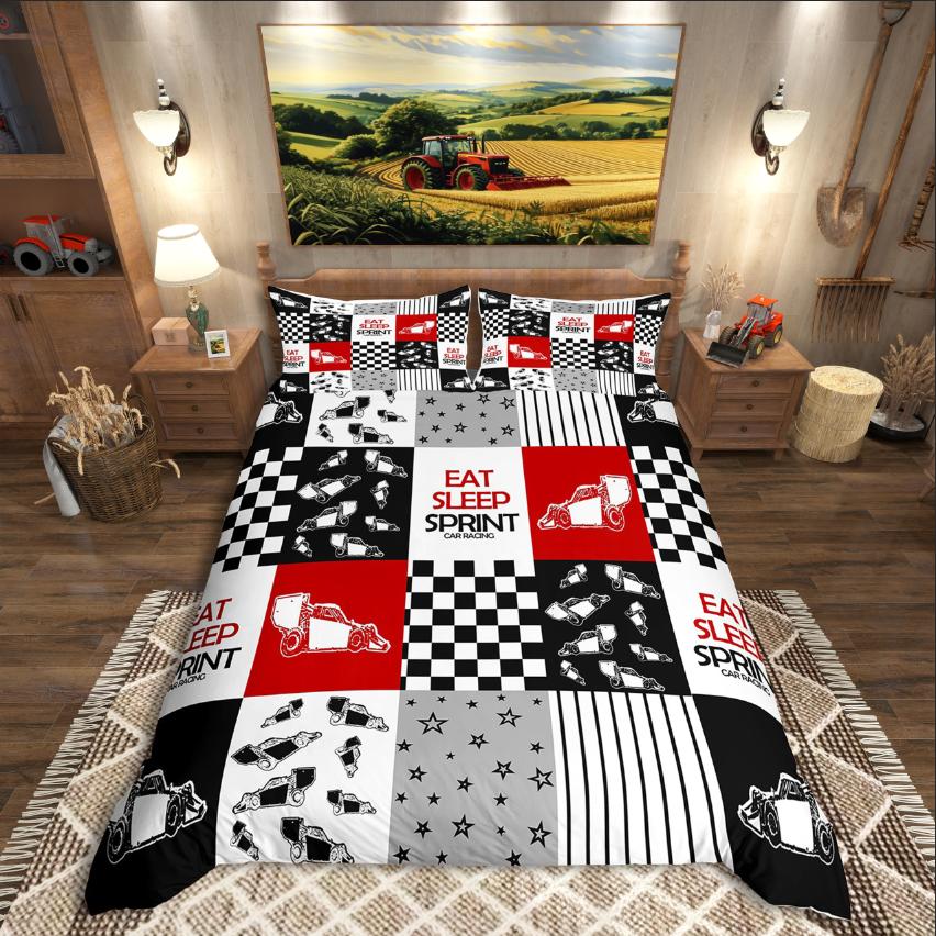 Comforter Homewish Cartoon Truck Car Theme For Kids Bedding Setgeometric Plaid Decor