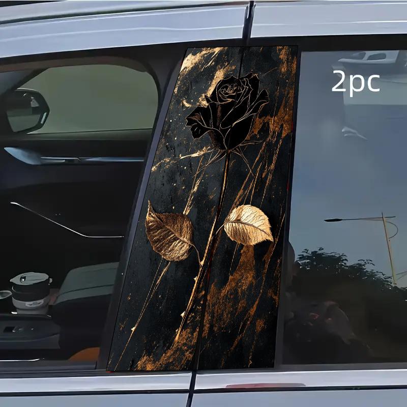 2 pieces, B-pillar car stickers Black, rose, leaves Protective film, suitable for all vehicle models