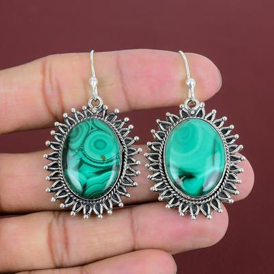 Malachit Ohrringe Original Edelstein Ohrringe Unikat Schmuck 925 Sterling Silber Ohrringe Malachit Schmuck Handgefertigte Ohrringe Geschenke für Freunde