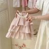 Girls Casual Dresses Summer Children Clothing Sweet Vest Baby Cake Round Collar Fashion Soild Sweet Pink
