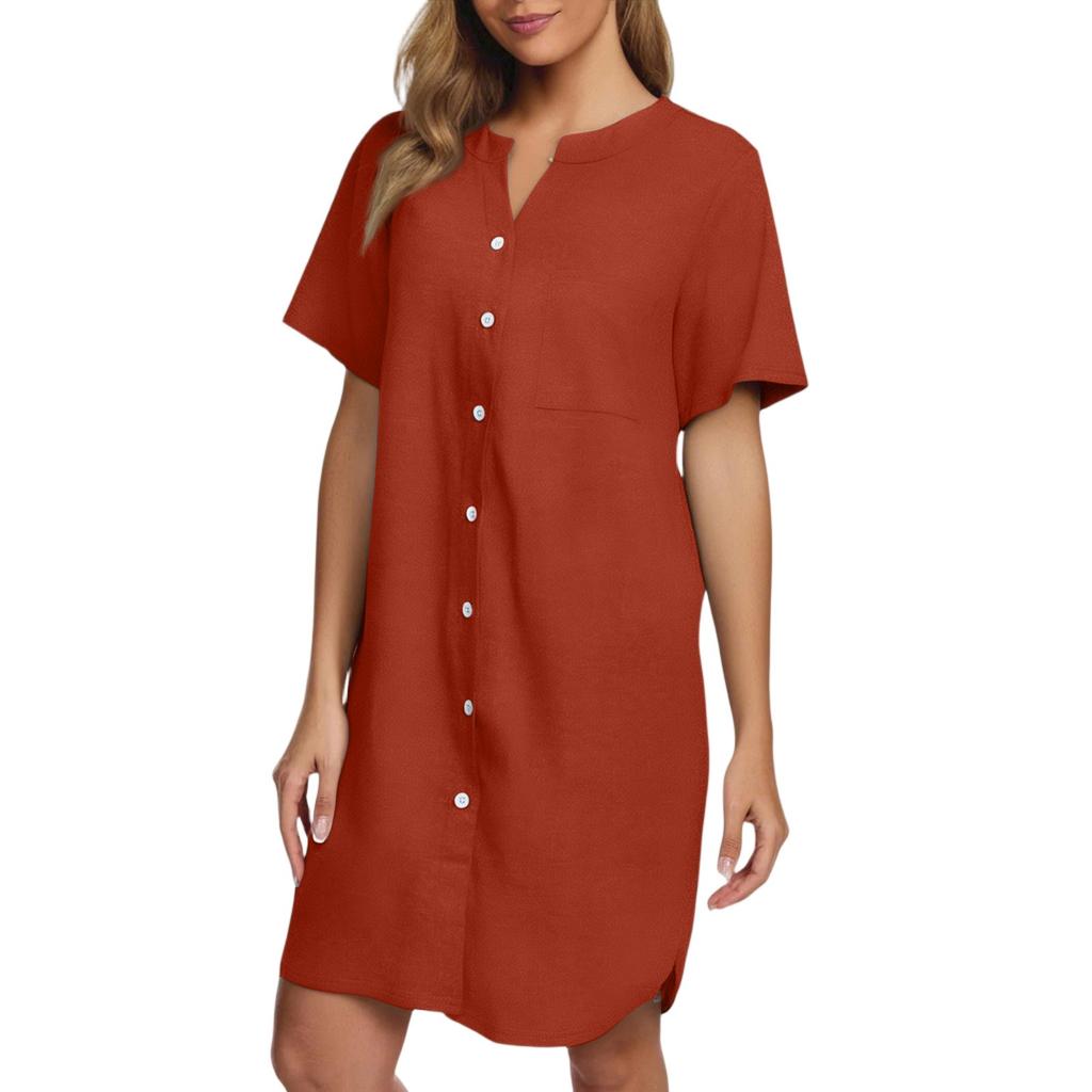 Women's Casual Fashion Sexy Short Sleeve Short Solid Color Nightgown Dress