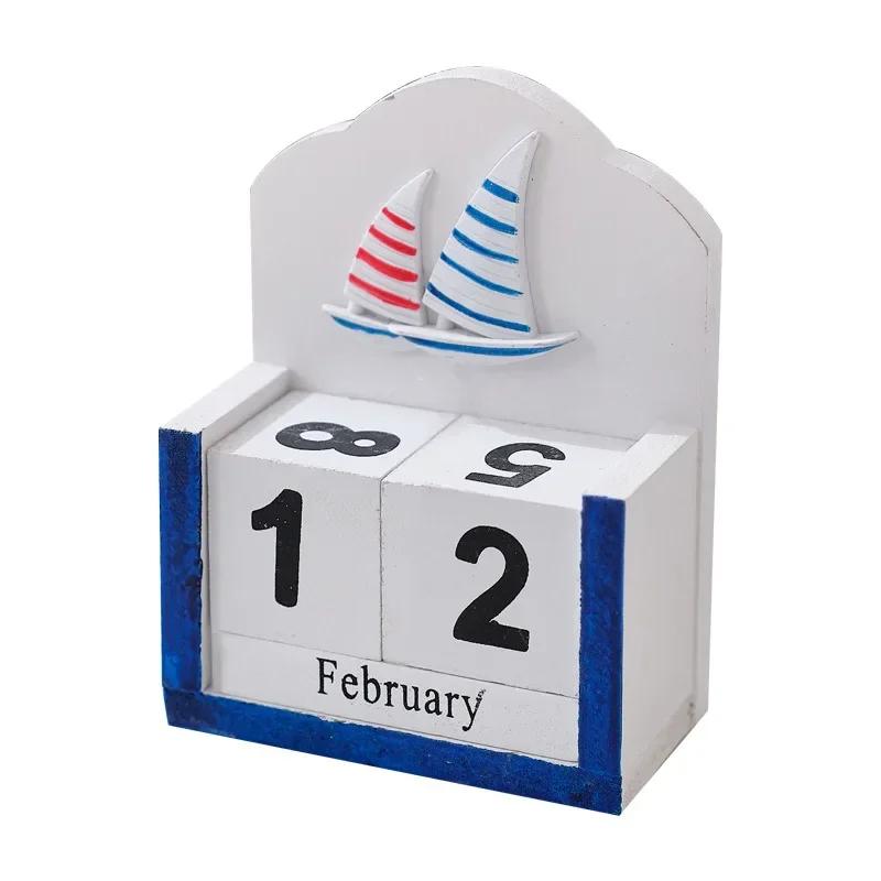Ozean-Stil Schreibtischkalender Cartoon Holz Büro Stehblock Tisch Monat Datum Anzeige Zubehör für Heimdekoration Geschenke
