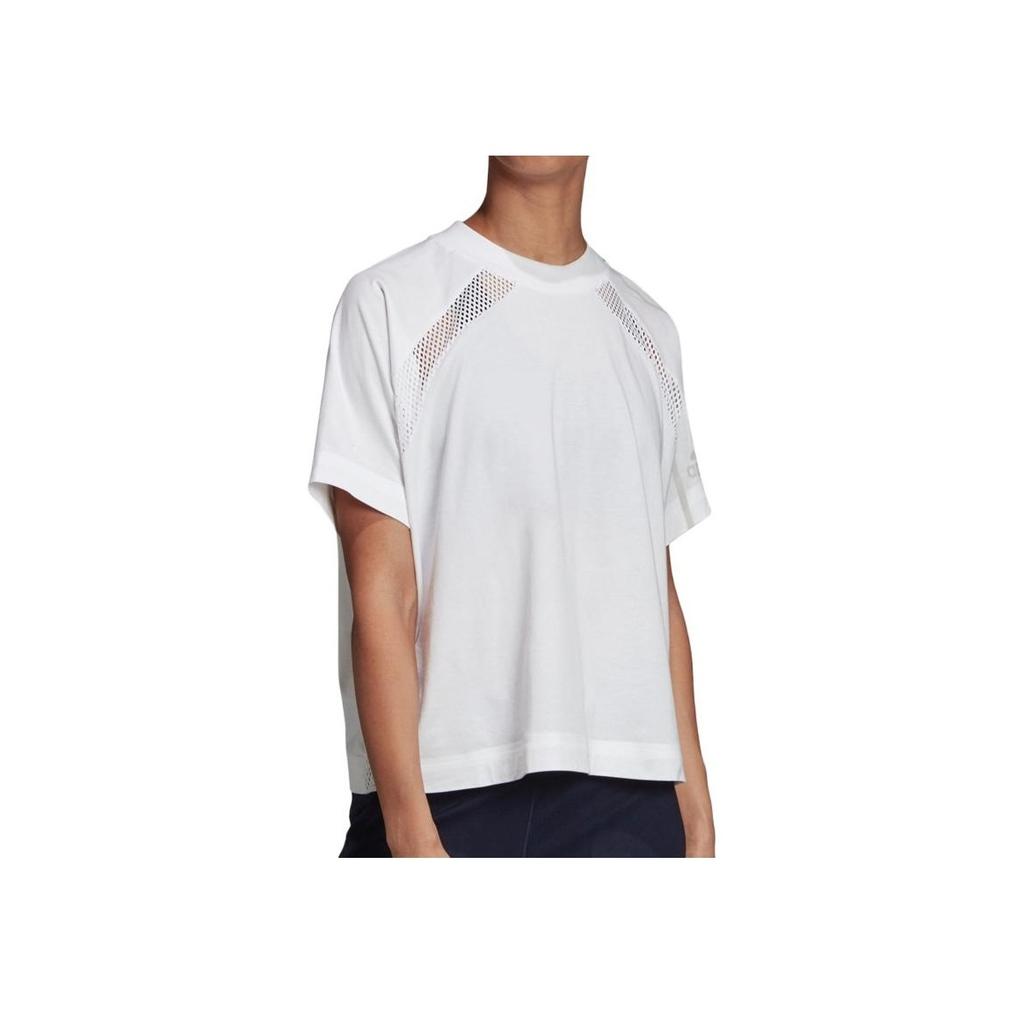 Adidas Solid Color Round Neck Sports Short Sleeve T-Shirt Women Tops White EJ8740