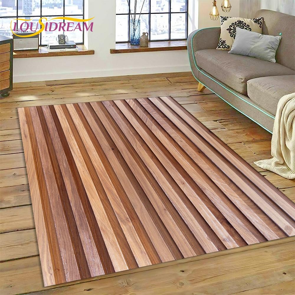 Color 3D Wood Grain Lines Rug Carpet for Living Room Bedroom Home Decor,Floor Mat Non-slip Decoration for Sofa Doormat Kid Gift