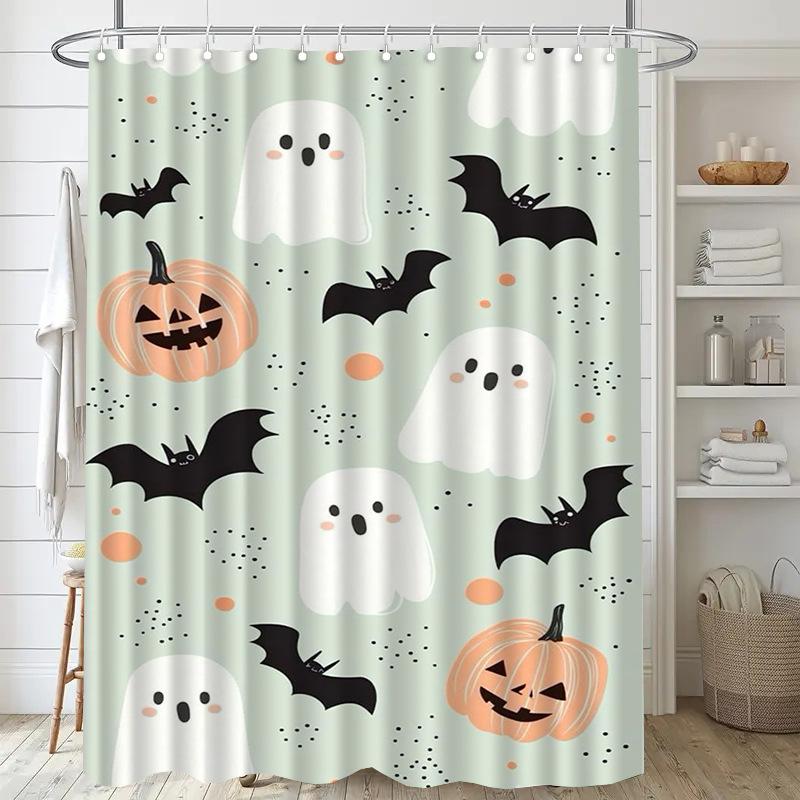 Pumpkin Black Cat Washable Dirt-Resistant Shower Curtain Shower Head waterproof Polyester Bath Curtain For Home Decor