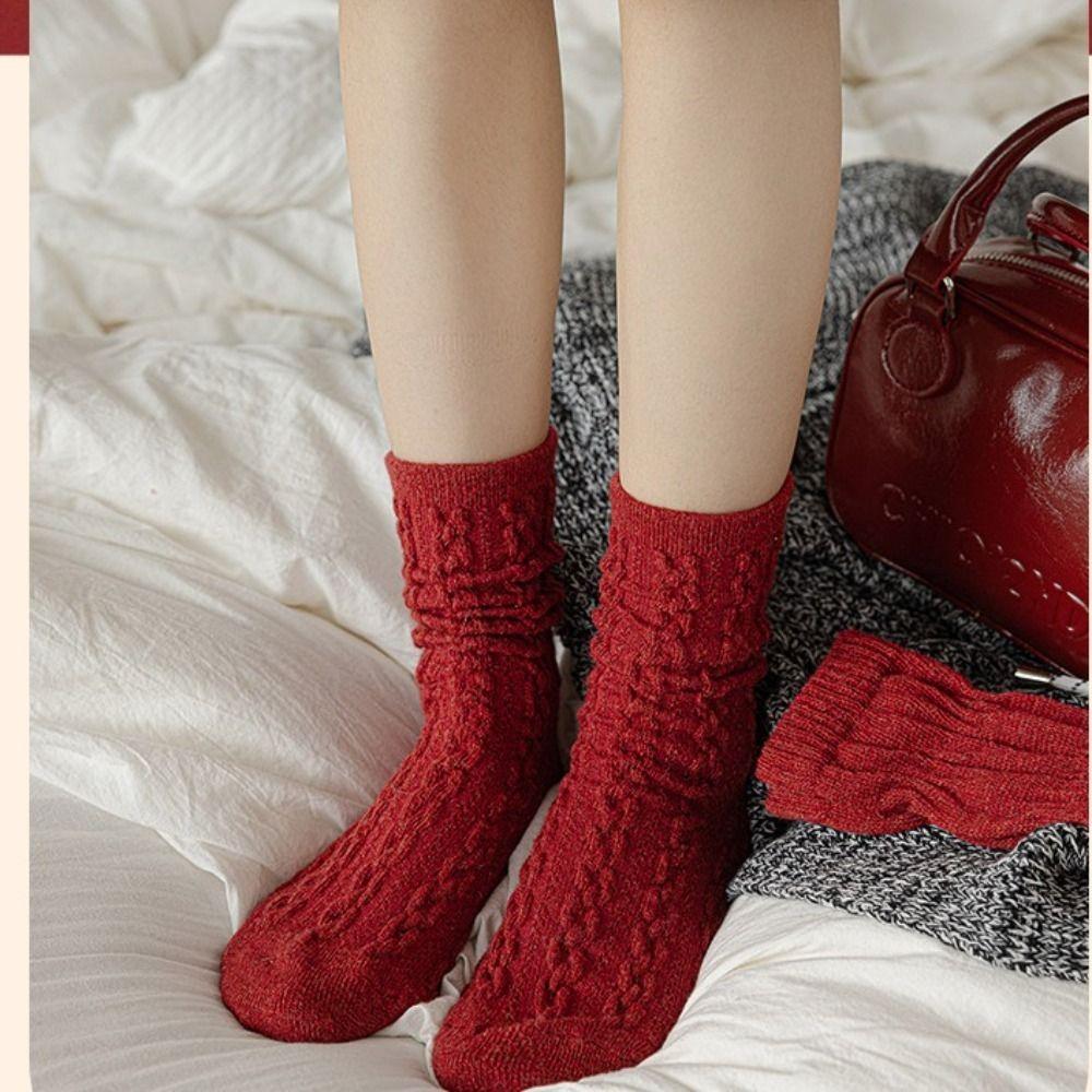 Sweet New Year Christmas Socks Wool Female Hosiery Gift Red Socks  Christmas