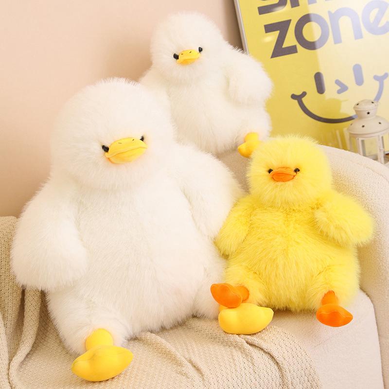 Adorable Yellow Long-Haired Plush Duck Doll - Huggable Stuffed Animal Pillow Gift