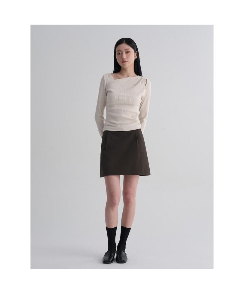8SECONDS Ribbed Cut-Out Long Sleeve T-Shirt Beige