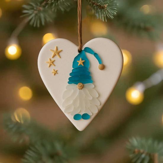 Yousheng 1/2Pcs Christmas Pendant Heart Shape Gnome Santa Claus Pattern Charm Festive Ornament Decorative Christmas Accessory