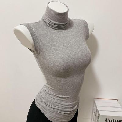 Slim-Fit, Ärmlös, Höghalsad, Enfärgad Kroppsnära Topp