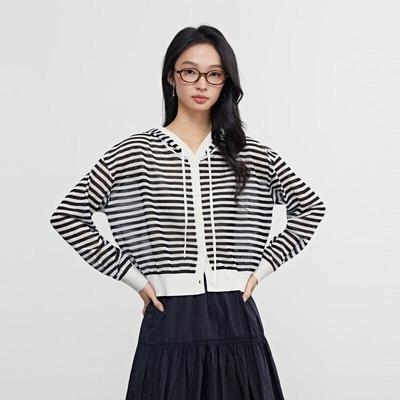 Women's Striped Hooded Knit Cardigan