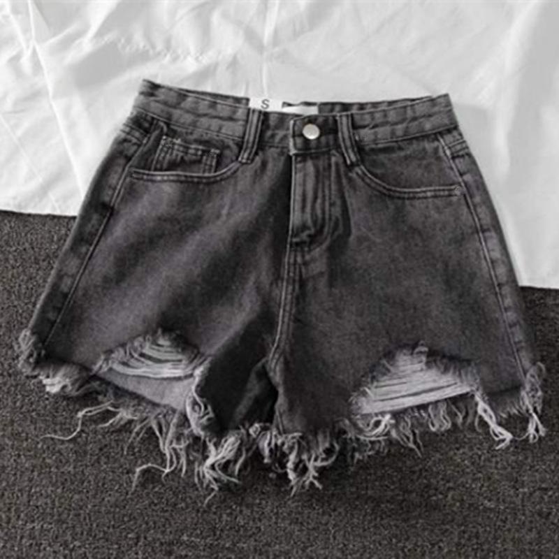Denim High-waisted Shorts Women's Loose Ripped Fringe Wide Leg Hot Pants