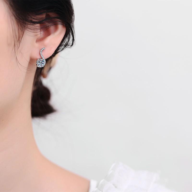 S925 Sterling Silver Moissanite S-shaped Stud Earrings - Light Luxury European & American Style for Women