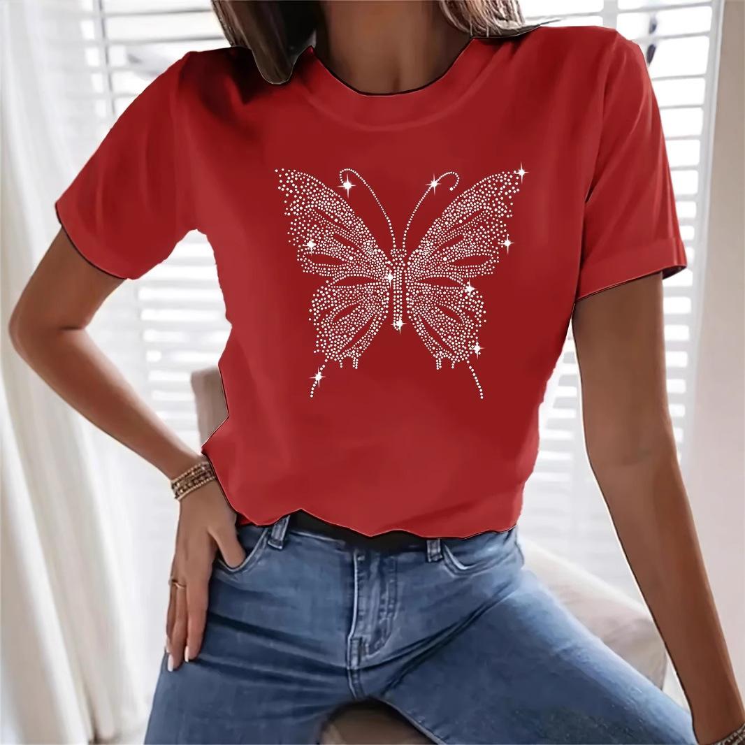 

Женская футболка с коротким рукавом и круглым вырезом, топ-футболка с 3D-принтом бабочки 6XL