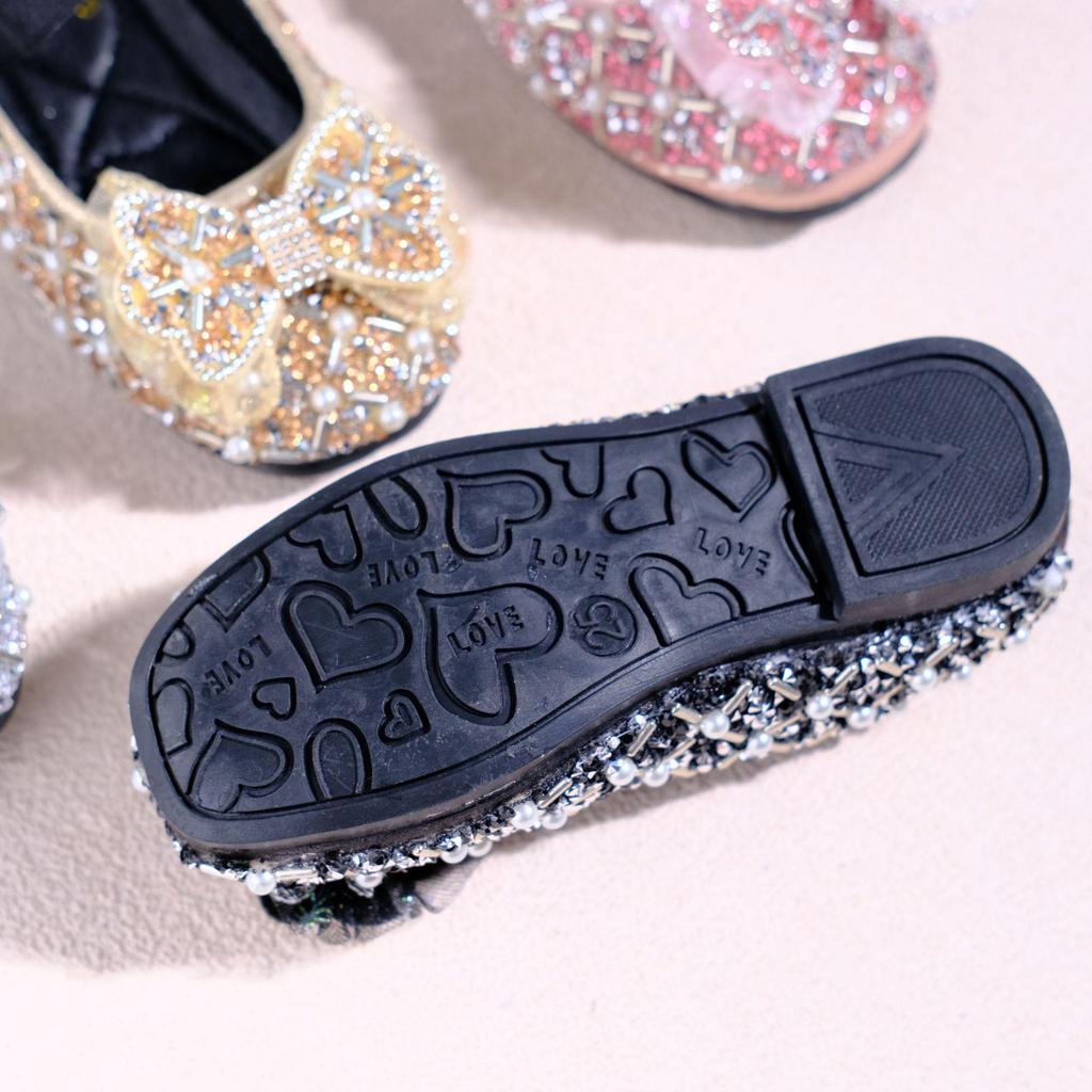 Autumn 2025 Rhinestone Princess Flats for Girls - Leather Dance Performance Shoes