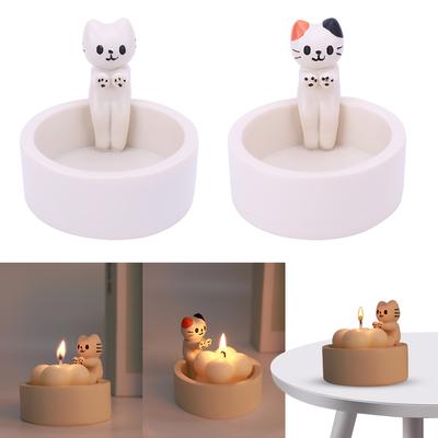Adorable Kitten Resin Candlestick Cute Cartoon Cat Decor for Home Aromatherapy and Cozy Atmosphere