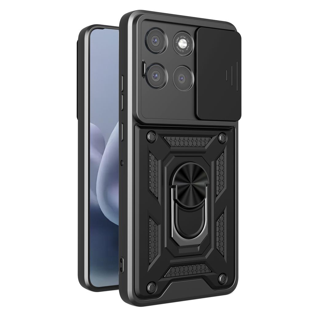 For Motorola Moto G86 Power 5G Case with Slide Camera Lid PC+TPU Kickstand Phone Cover