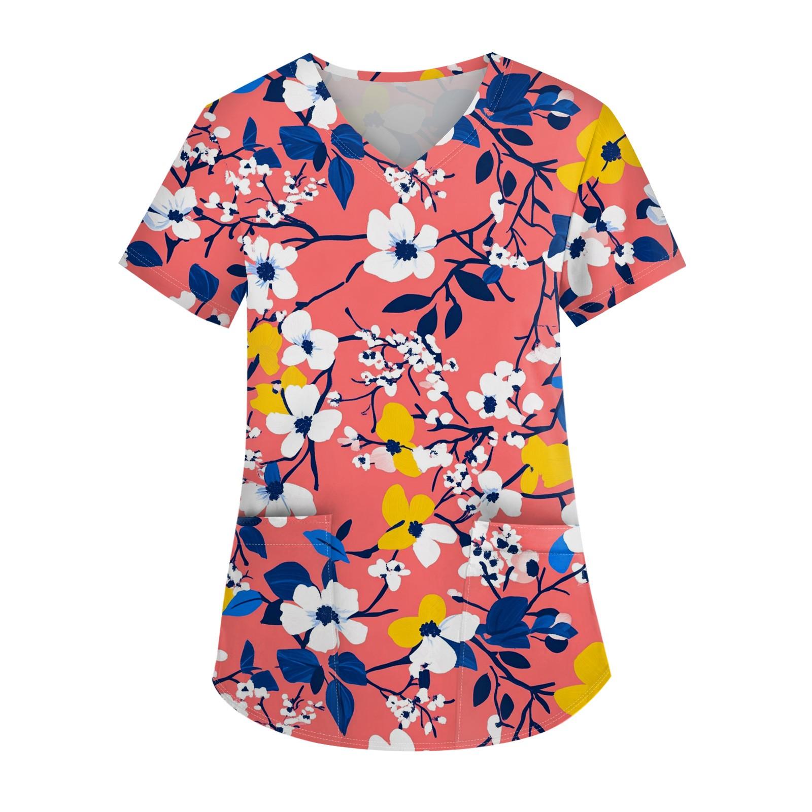 

Женская униформа с принтом, рабочая униформа, защитная рабочая форма с карманом и v-образным вырезом L розовый