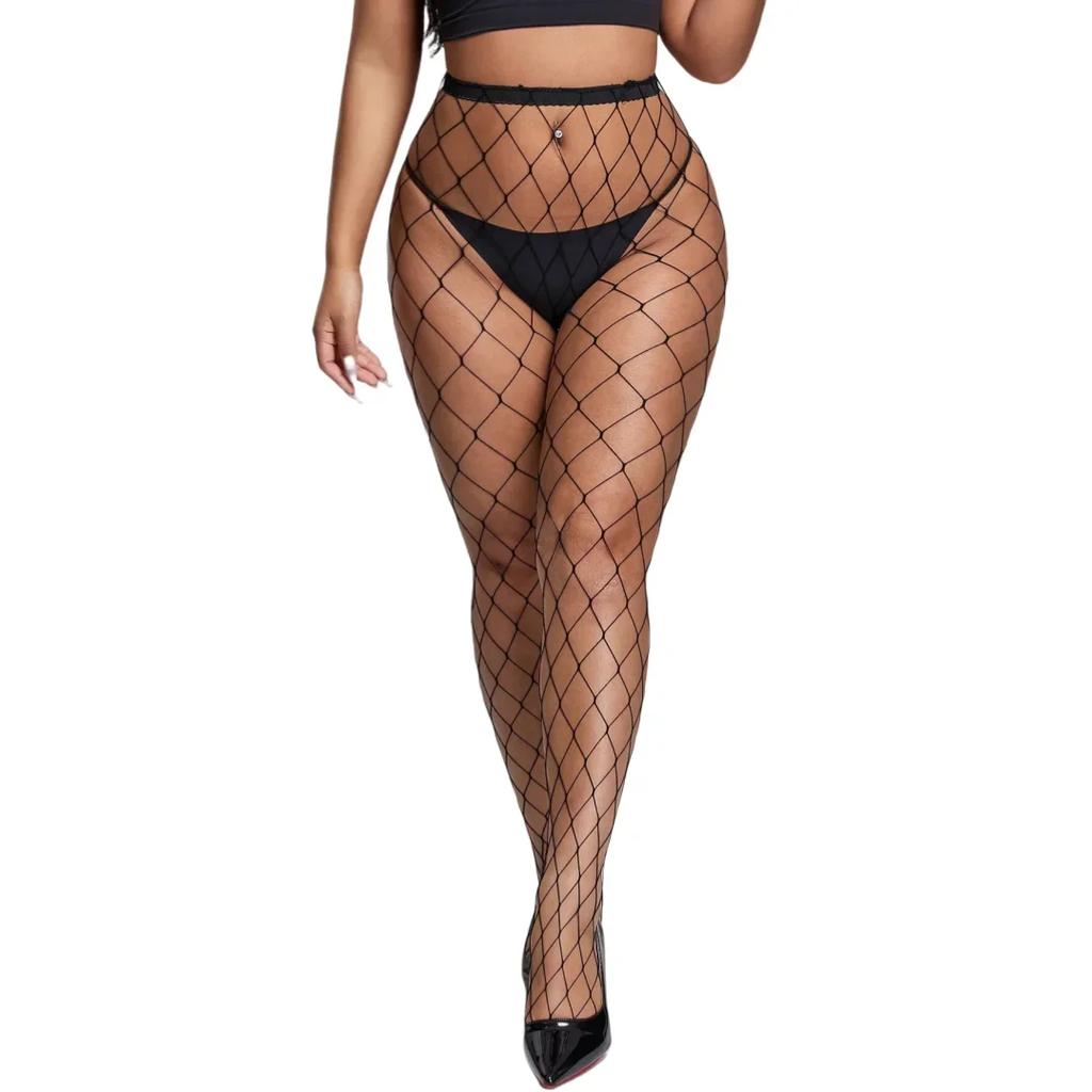 100Kg Woman Oversized 15D Open Crotchless Pantyhose Plus Large Size High Waist Female Stretchy Tight Black Stockings Tights
