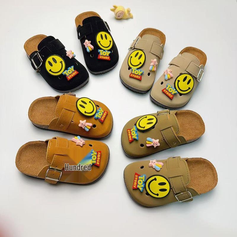 Children's Cartoon Birkenstock Slippers: Cute Closed-Toe Spring Outdoor Shoes for Boys & Girls with Thick Soles.