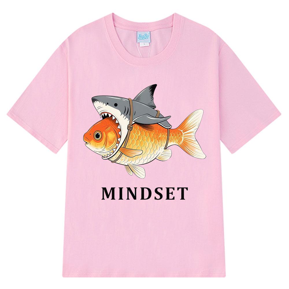 Mindset Goldfish Funny Shark Fin Harness Design T-Shirt Men Women Casual Vintage T Shirt Short-sleeved Harajuku Hip-hop T-shirts